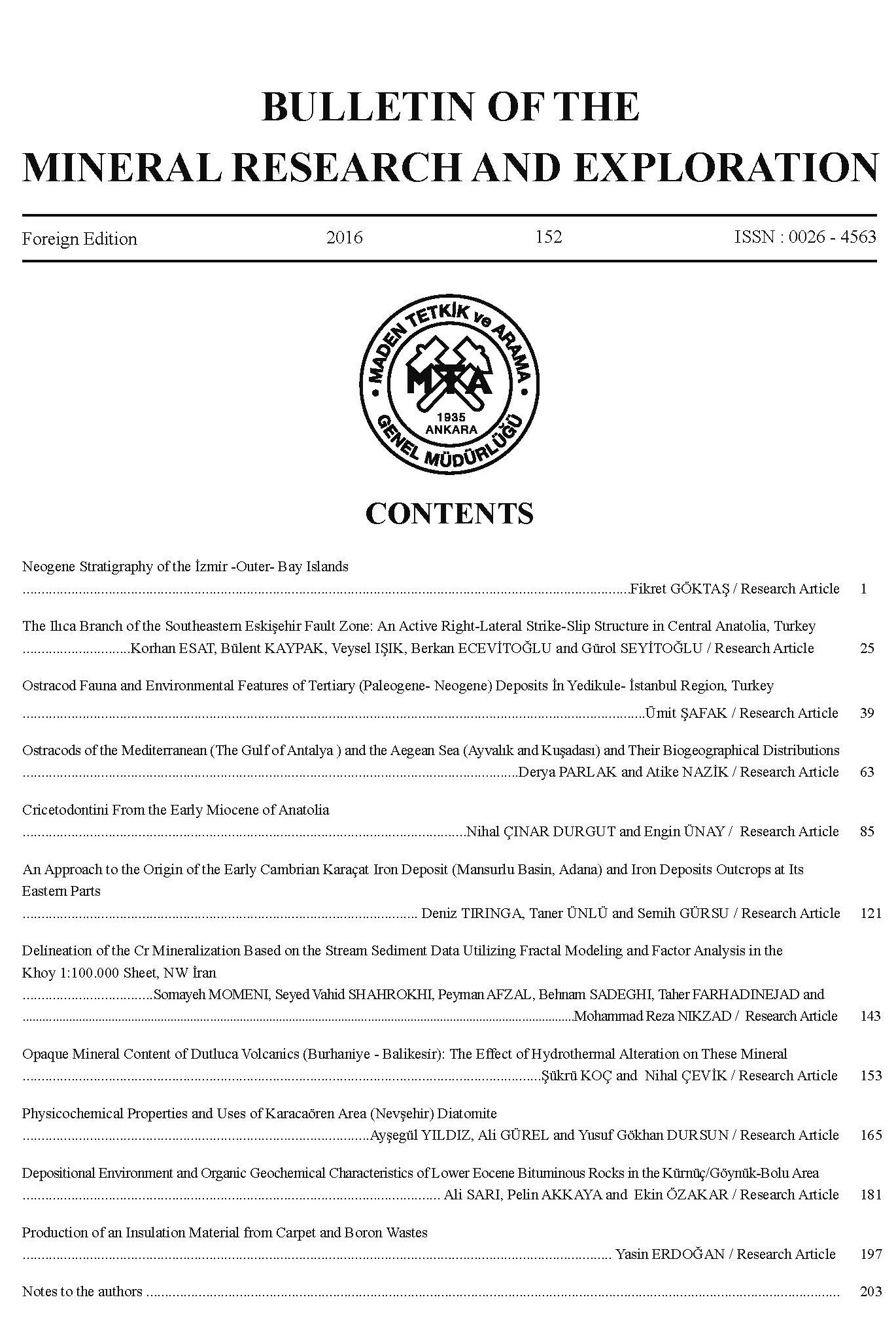 Bulletin  of the Mineral Research and Exploration